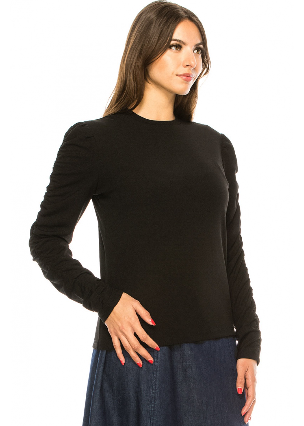 Black TShirt With Draped Long Sleeves Modest Women Clothing YAL